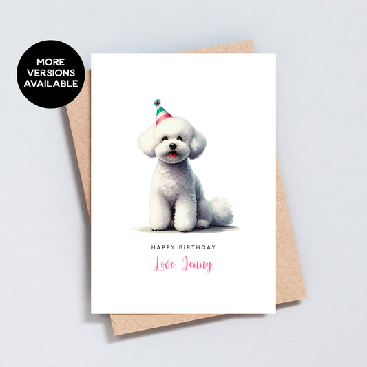 Bichon Frise Birthday Card, Personalised Card From Or To Dog