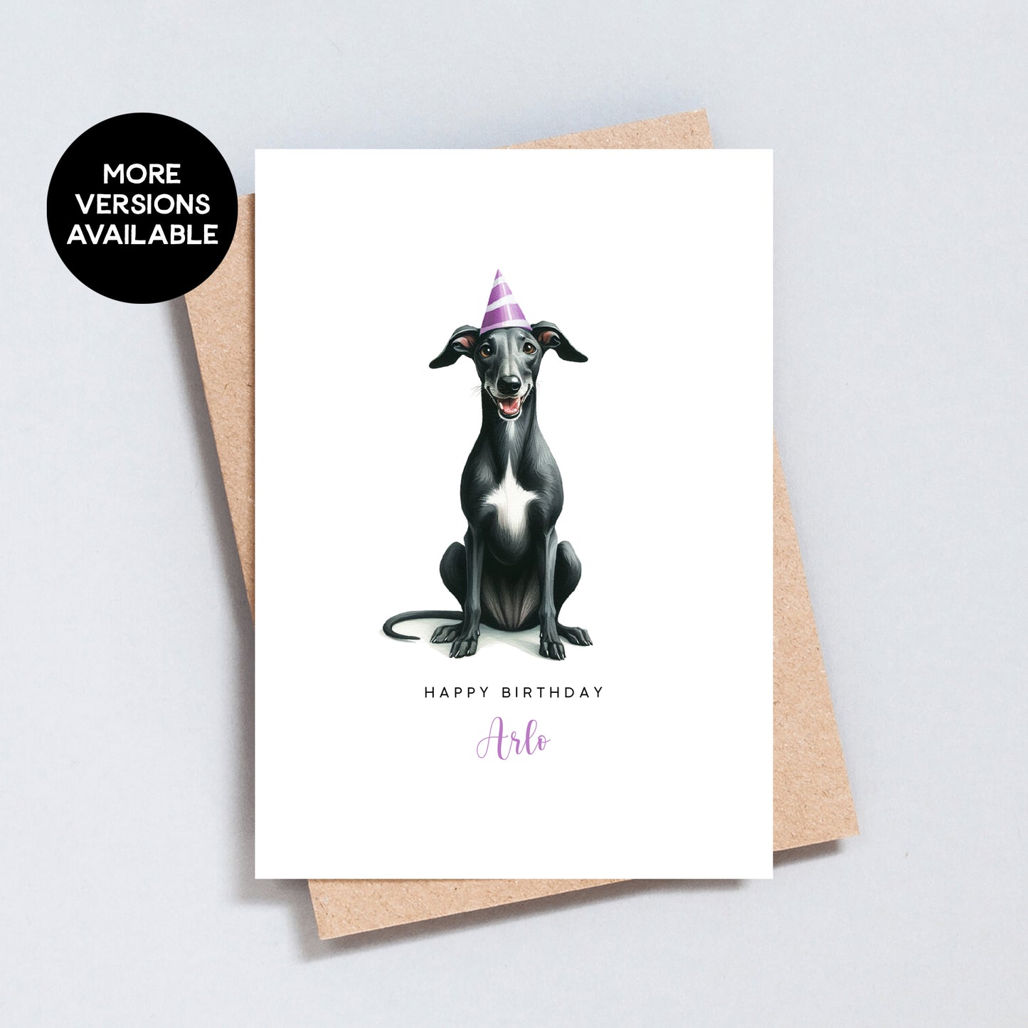 Black Whippet Greyhound Birthday Card, Personalised Card From Or To Dog