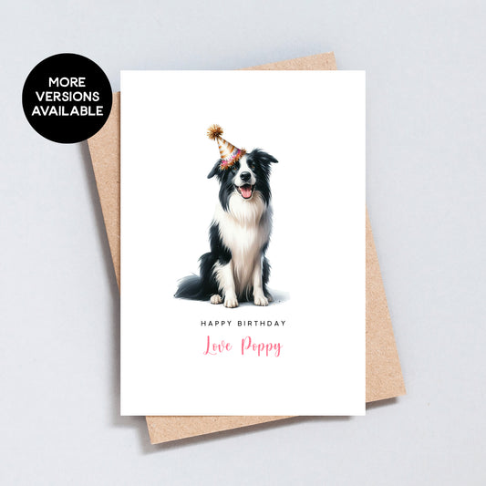 Personalised Border Collie Birthday Card, Card From Or To Dog
