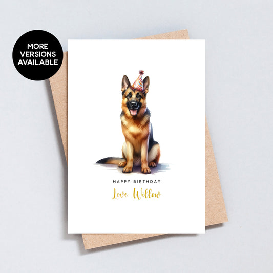 Personalised German Shepherd Birthday Card, Card From Or To Dog