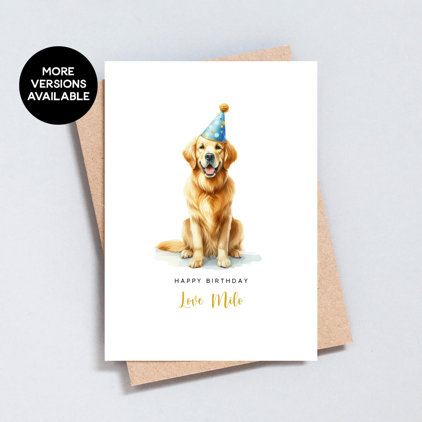 Golden Retriever Birthday Card, Card From Or To Dog, Personalised Name