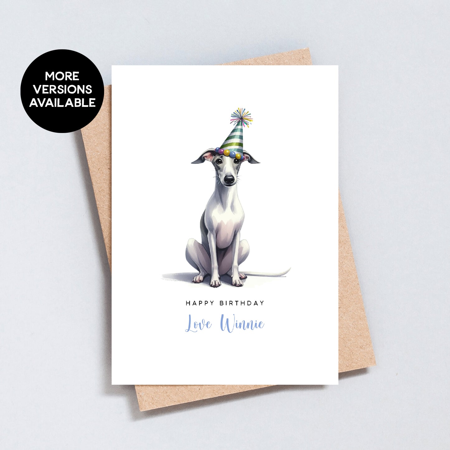 Grey Whippet Greyhound Birthday Card, Personalised Card From / To Dog
