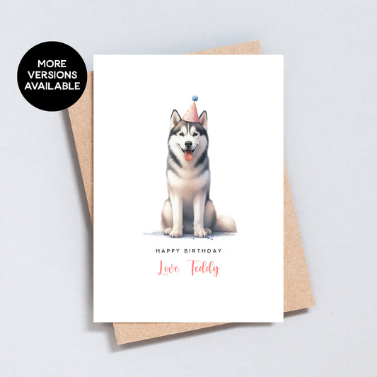 Personalised Siberian Husky Birthday Card, Card From Or To Dog