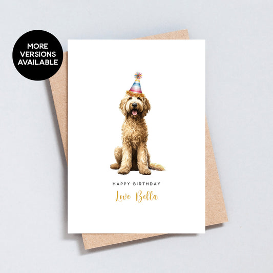 Personalised Name Labradoodle Birthday Card, Card From / To Dog