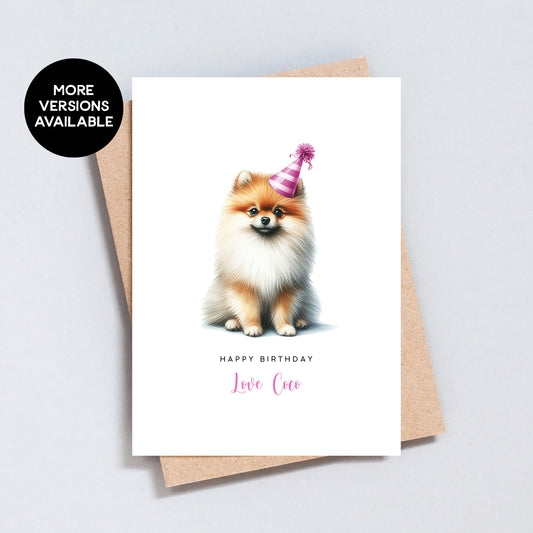 Personalised Pomeranian Birthday Card, Card From Or To Dog