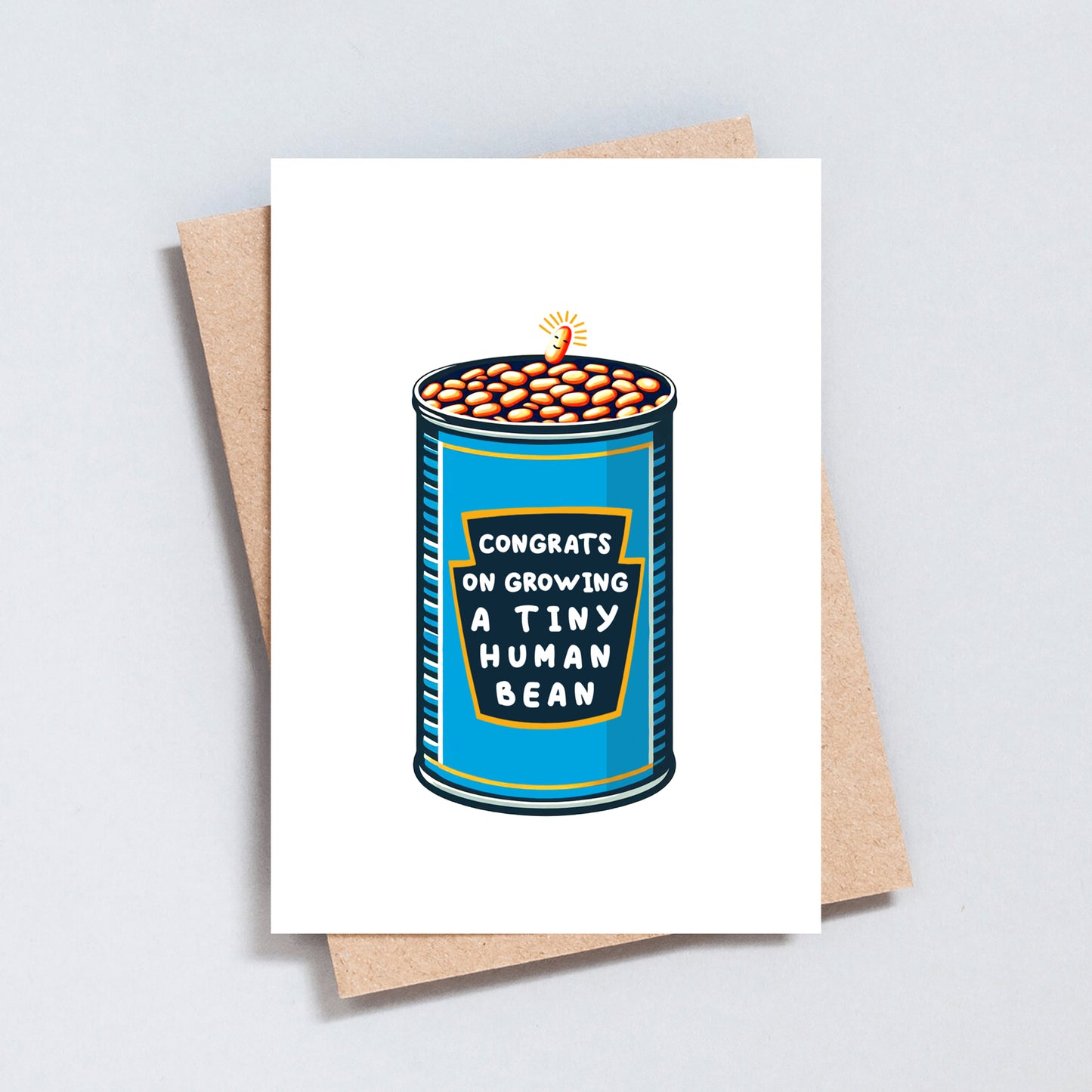 Congratulations On Growing A Tiny Human Bean, New Baby Greeting Card