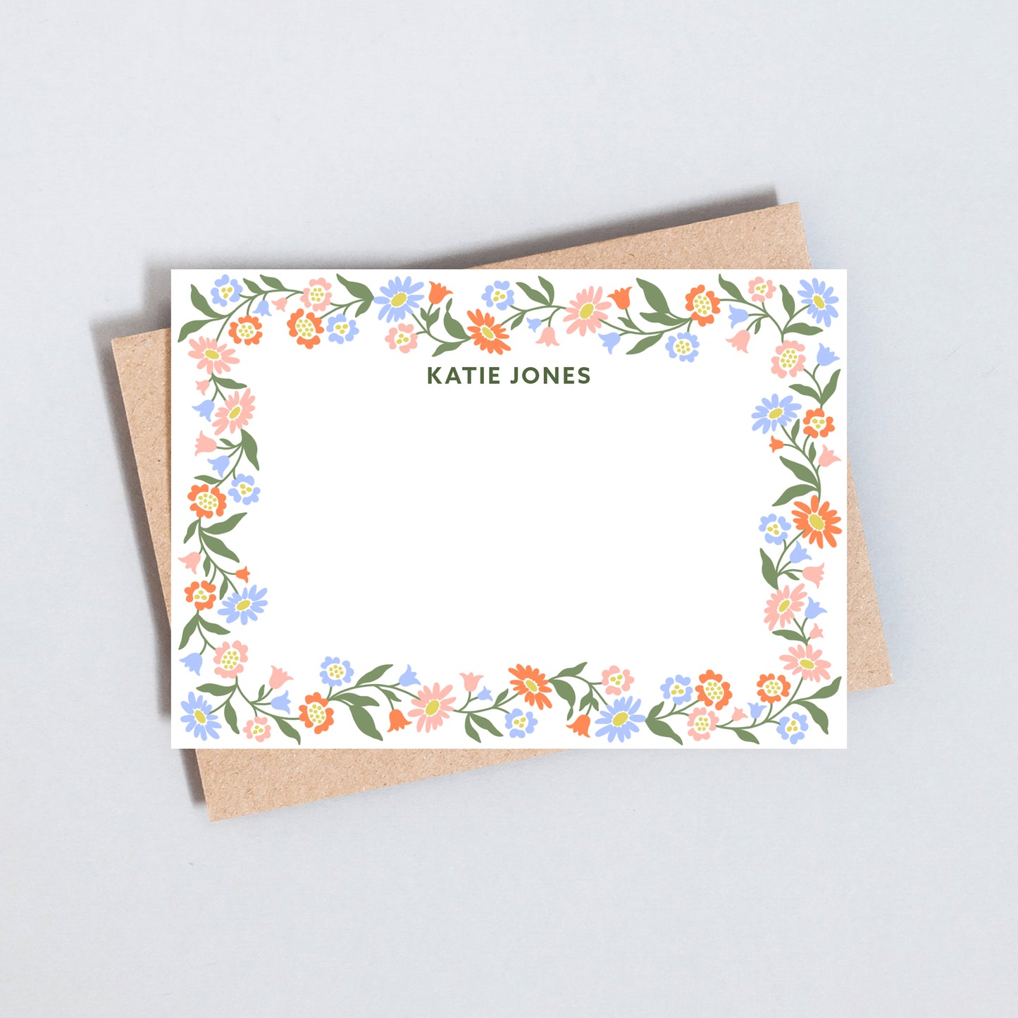Floral Border Border Personalised Stationary, Elegant Note Cards With Custom Name Stationary Set, Correspondence Cards, Postcard Set, A6 Size