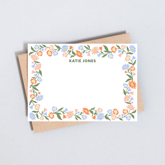 Floral Border Border Personalised Stationary, Elegant Note Cards With Custom Name Stationary Set, Correspondence Cards, Postcard Set, A6 Size