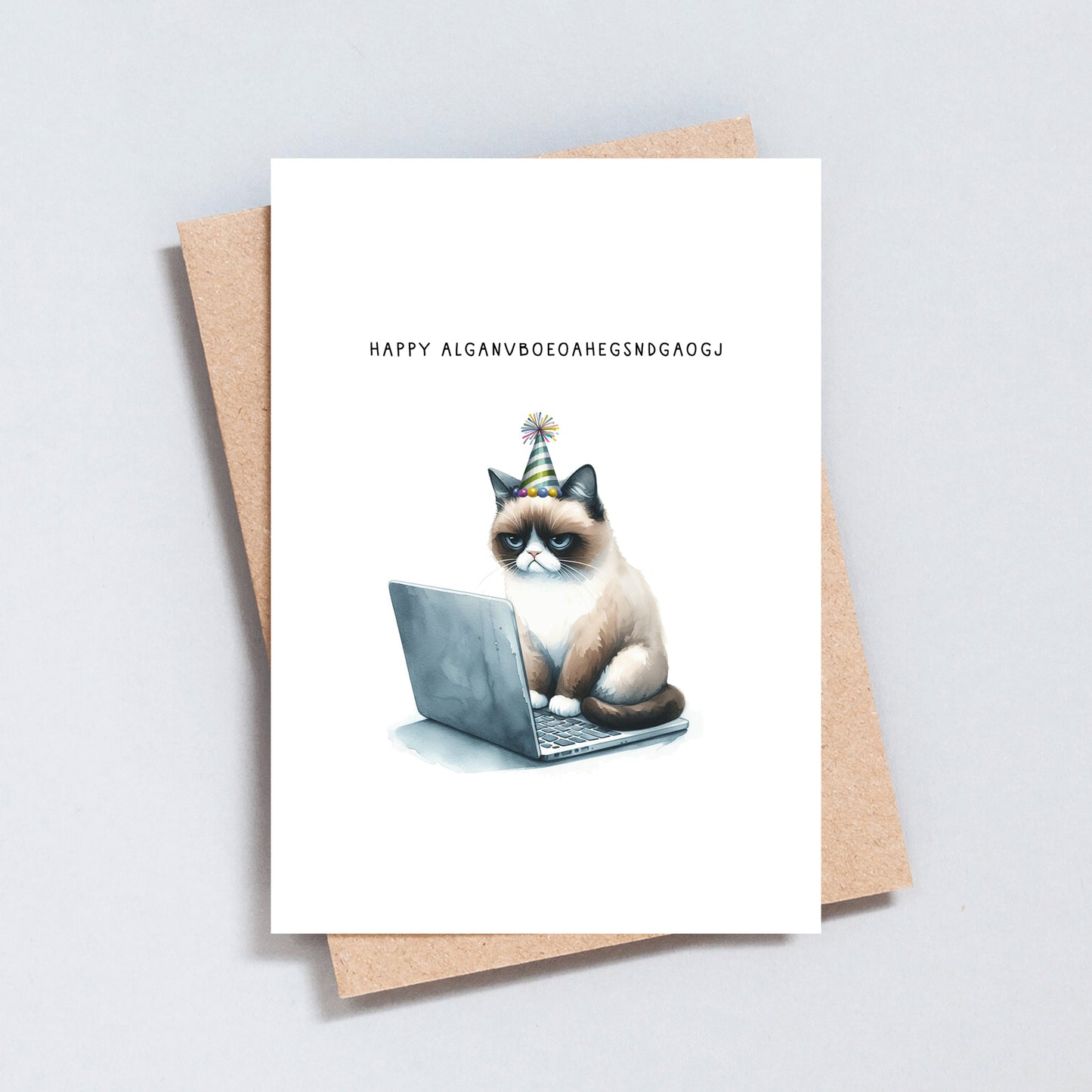 Grumpy Cat On Laptop Birthday Card