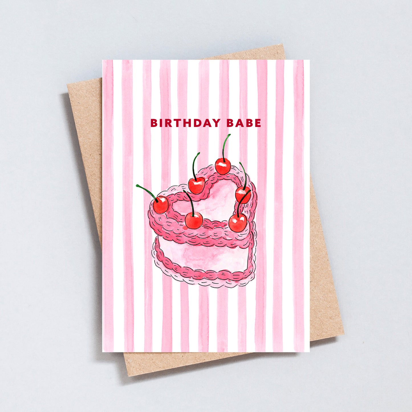 Watercolour Heart Birthday Cake Greeting Card
