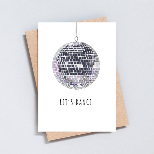 Disco ball Let’s Dance birthday card, colourful party greeting, A6 & 5x7