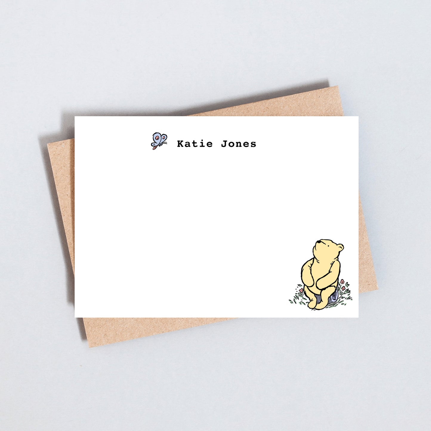 Winnie The Pooh Border Personalised Stationary, Elegant Note Cards With Custom Name Stationary Set, Correspondence Cards, Postcard Set, A6 Size