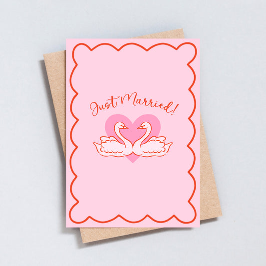 Just Married Swans Wedding Greeting Card