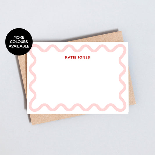 Wave Border Personalised Stationary, Elegant Note Cards With Custom Name Stationary Set, Correspondence Cards, Postcard Set, A6 Size