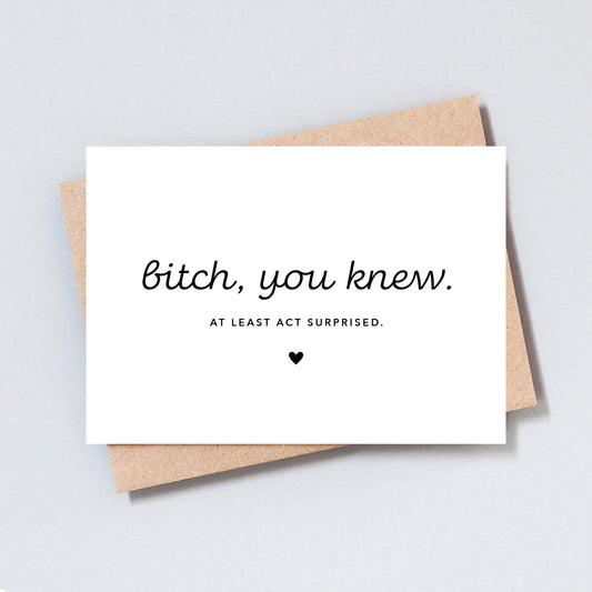 Bitch, You Knew, Funny Bridesmaid Maid Of Honour Honor Proposal Card