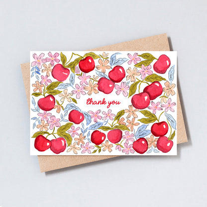 Apple floral thank you card with hand-drawn apples and flowers on textured card