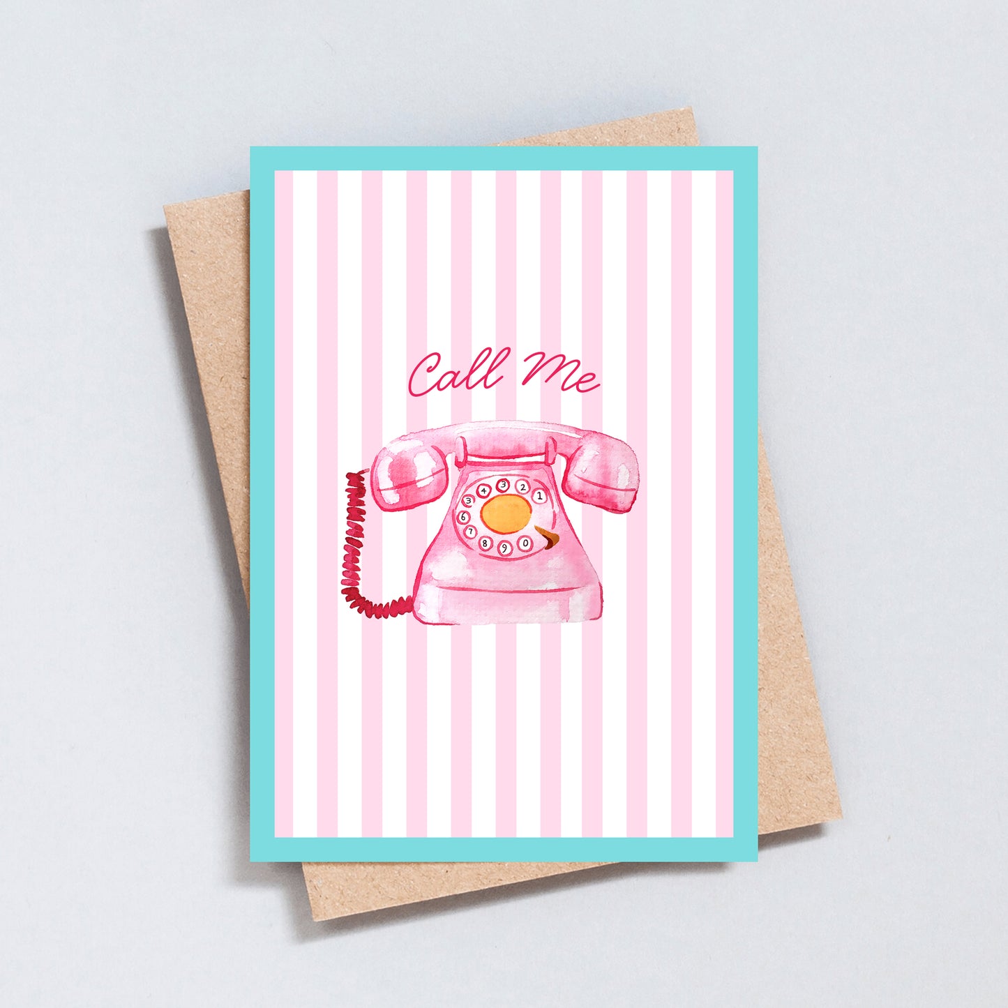 Retro Pink Telephone Greeting Card - “Call Me” Design