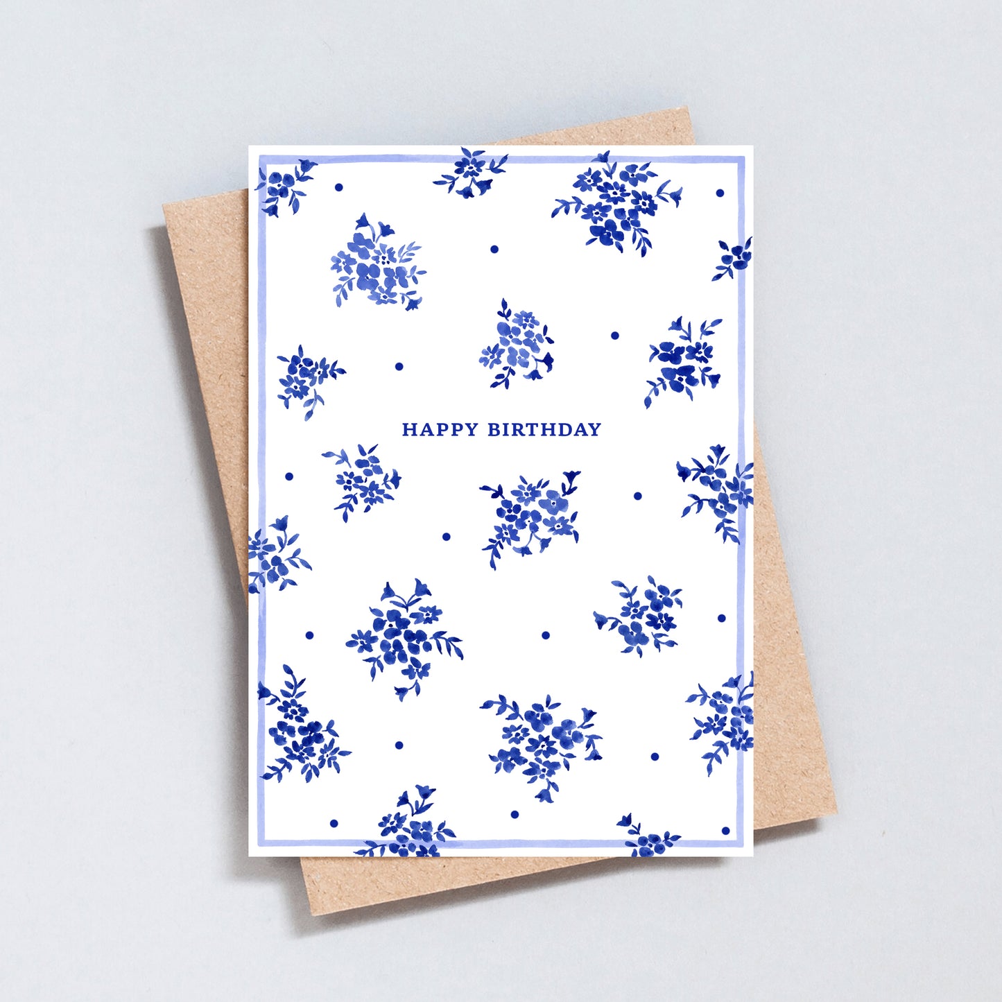Blue floral birthday card with minimal elegant design