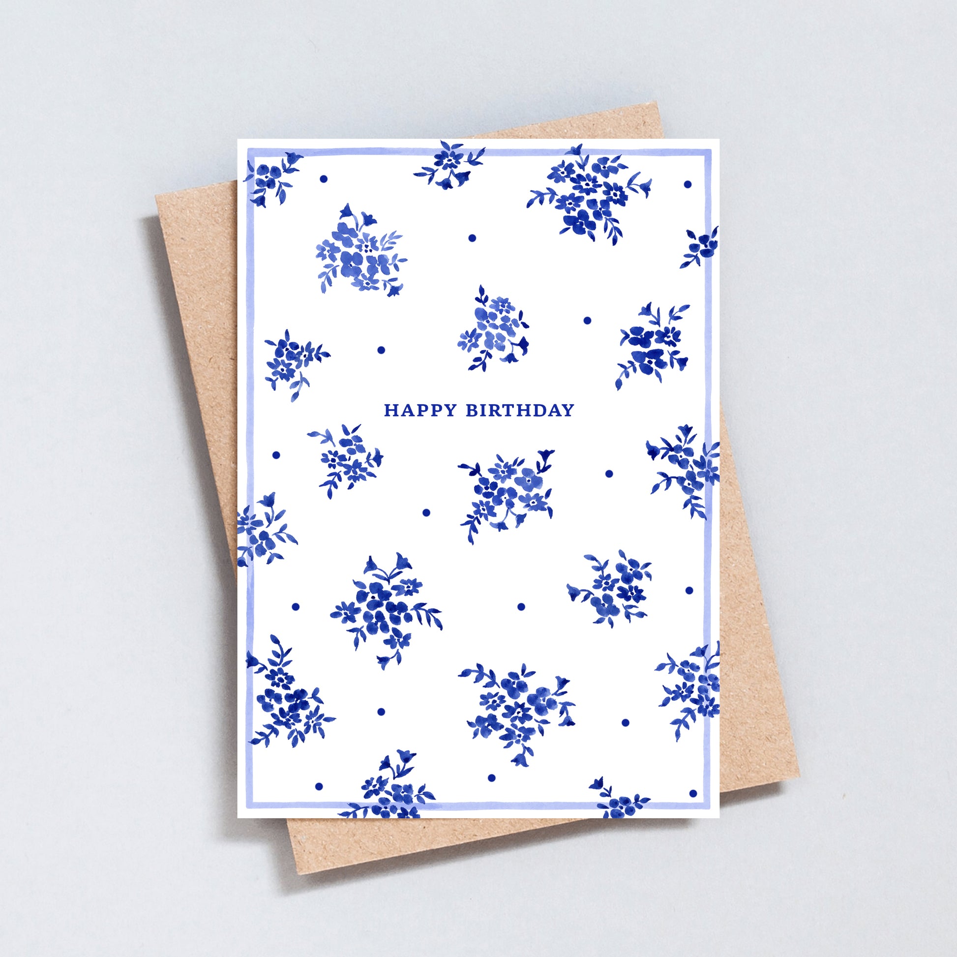 Blue floral birthday card with minimal elegant design