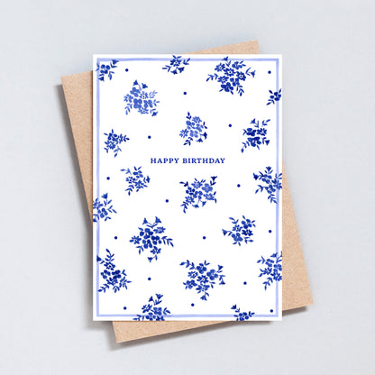Blue floral birthday card with minimal elegant design