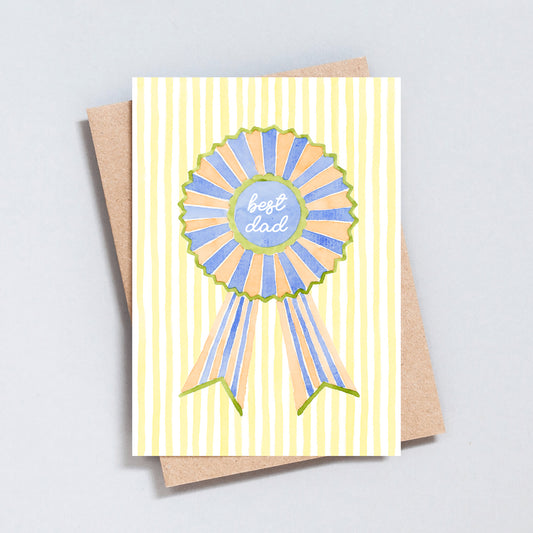 Best dad rosette greeting card with ribbon illustration