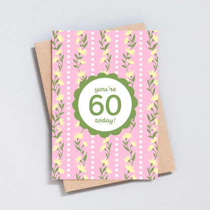 You're 60 Today Floral Stripe Birthday Card