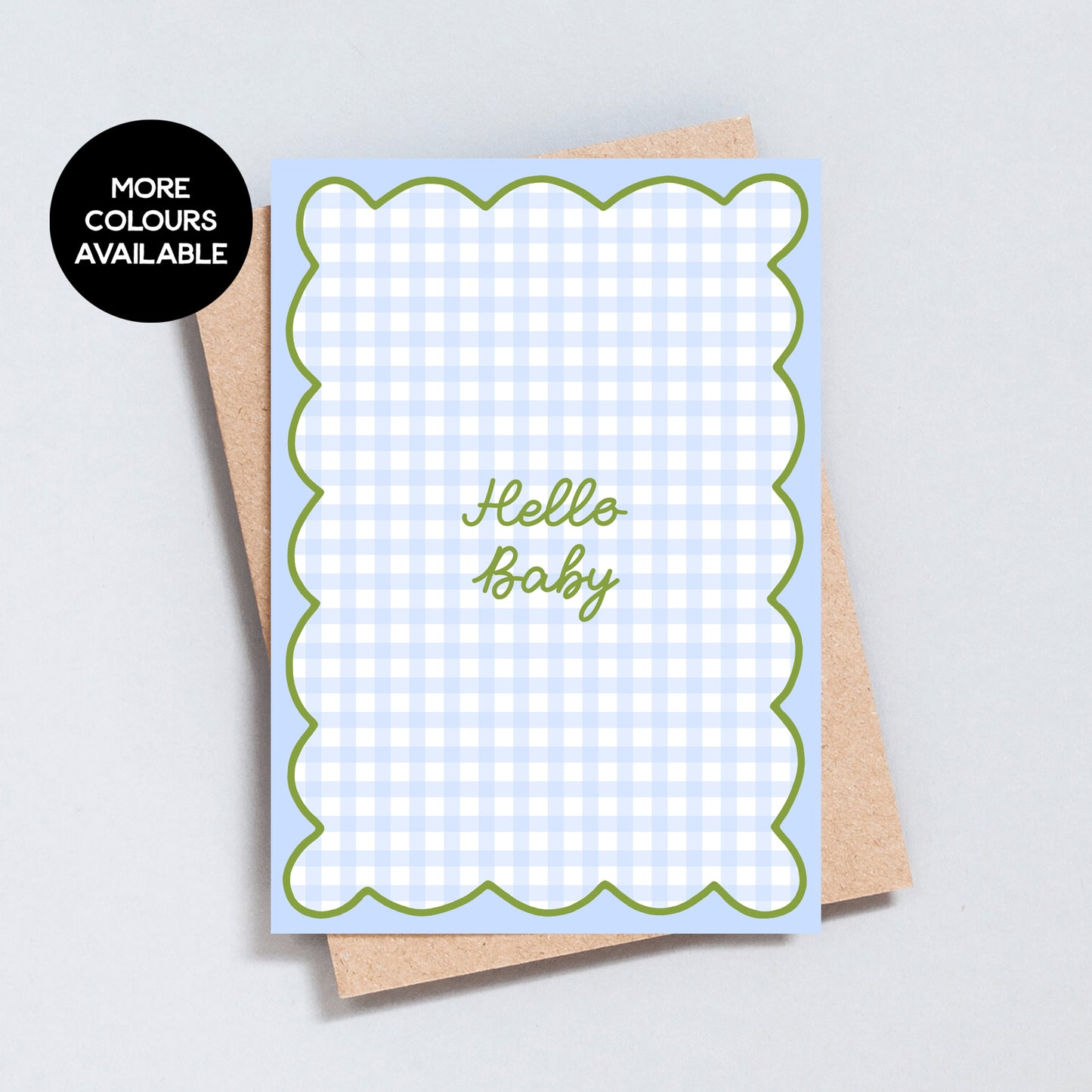 Hello Baby Gingham Card – Colourful New Baby Greeting (A6 & 5x7)