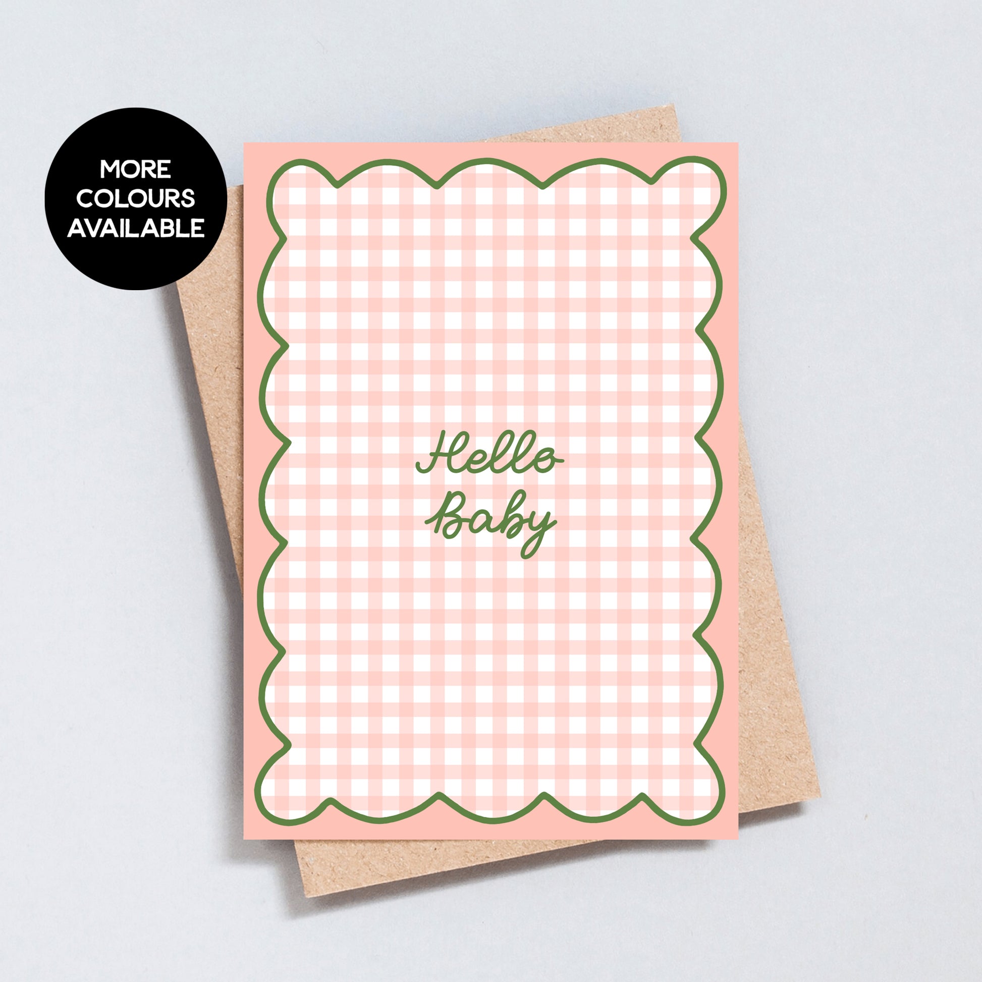 Hello Baby card with colourful gingham design, new baby greeting, A6 & 5x7