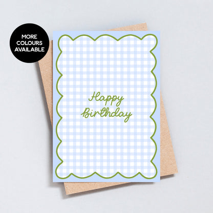 Gingham Happy Birthday Card – Colourful A6 & 5x7 Greeting