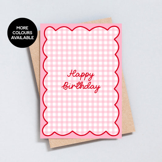 Colourful gingham print Happy Birthday greeting card, A6 & 5x7