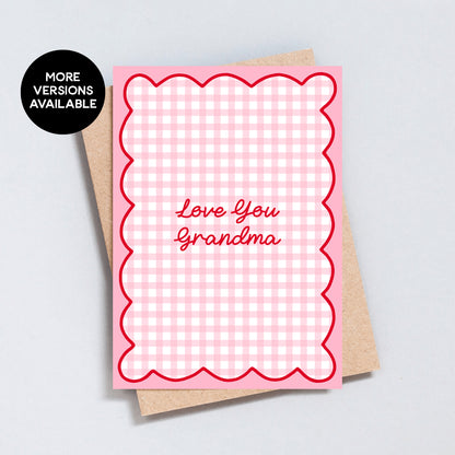 Pink gingham Love You Grandma card