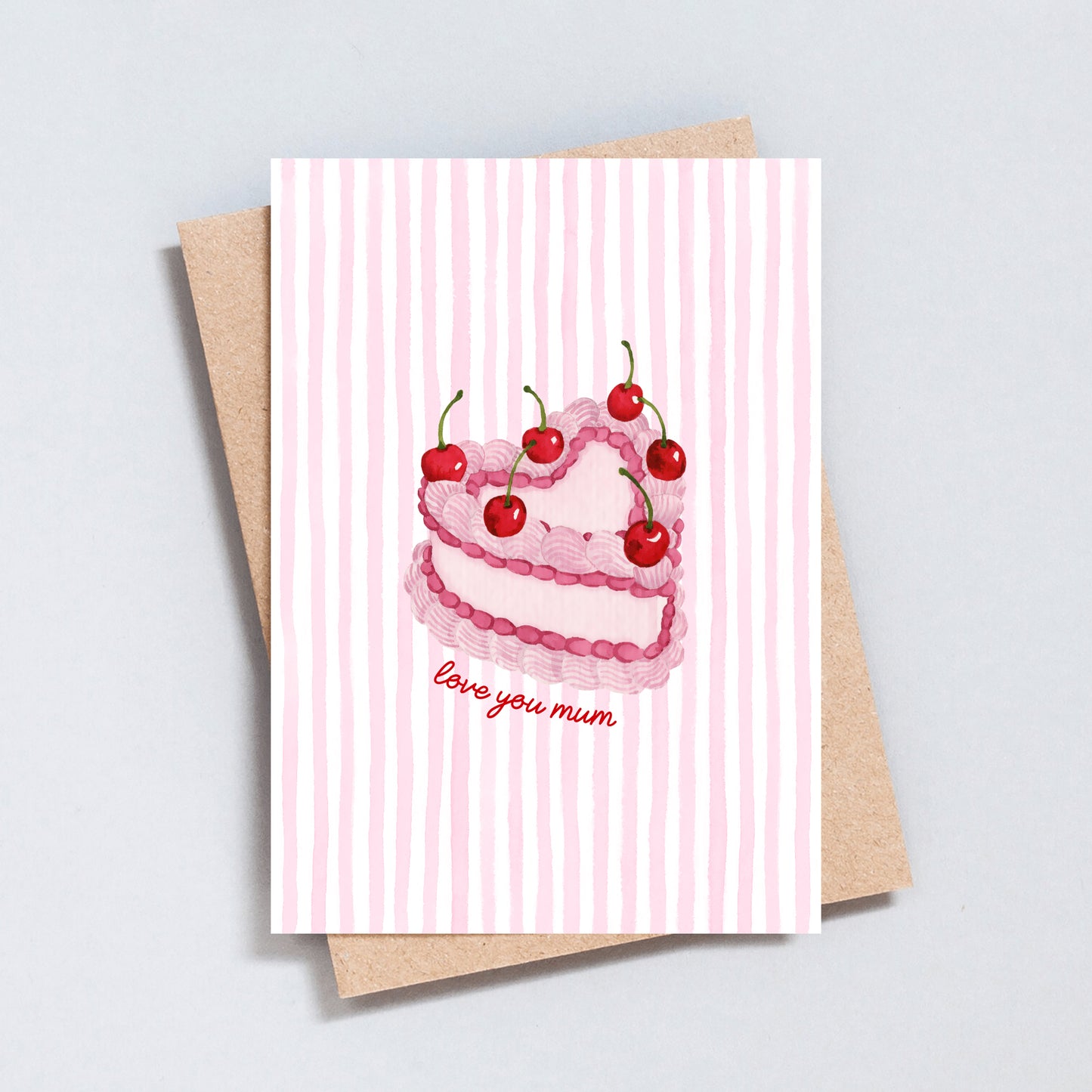 Pink stripe Love You Mum cake Mother’s Day card