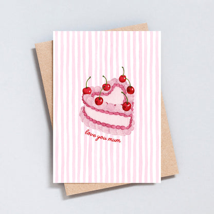 Pink stripe Love You Mum cake Mother’s Day card