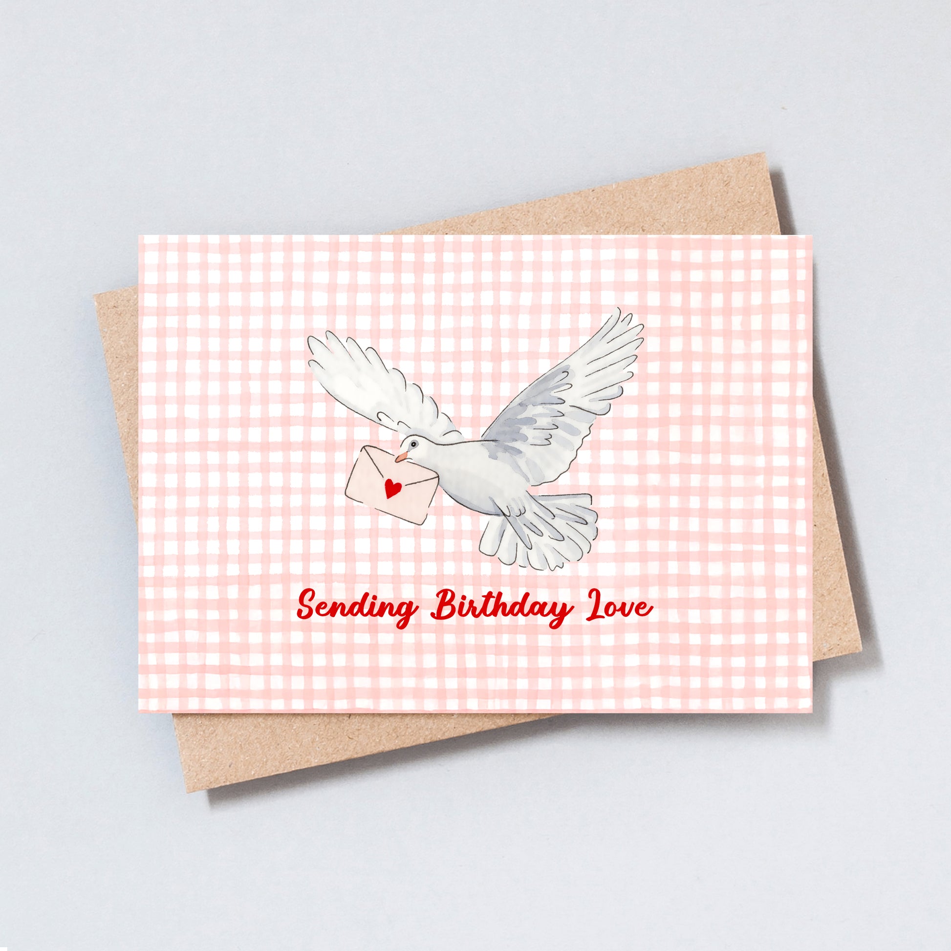Dove birthday card with envelope illustration and sending birthday love message