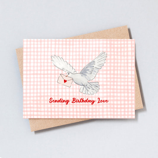 Dove birthday card with envelope illustration and sending birthday love message