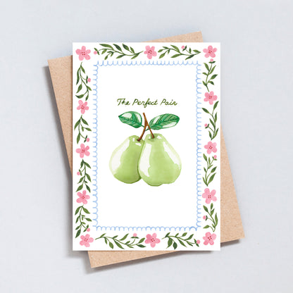 The Perfect Pair Card – Romantic Anniversary, Wedding & Engagement Greeting Card – Handmade Watercolour Floral Design