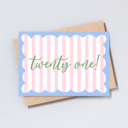 Twenty One Stripe Birthday Greeting Card