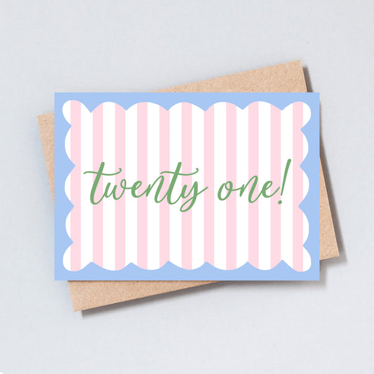Twenty One Stripe Birthday Greeting Card